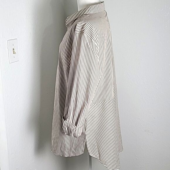 Catos Brown & White Stripe High-Low Shirt, Buttons Down the Back, Sz XL, NWT - Picture 6 of 12